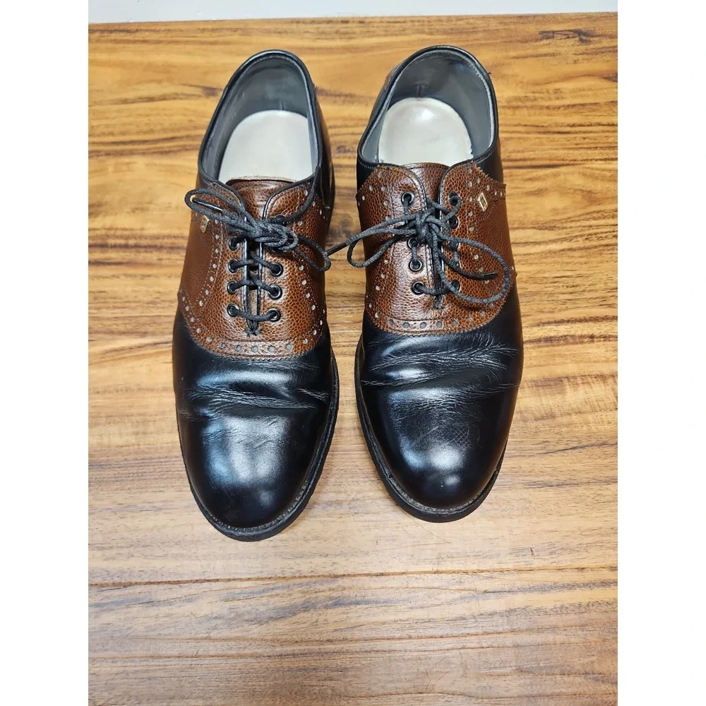 Footjoy Classics Spikeless Leather Teaching Golf Shoe Black Brown Saddle Size 9C